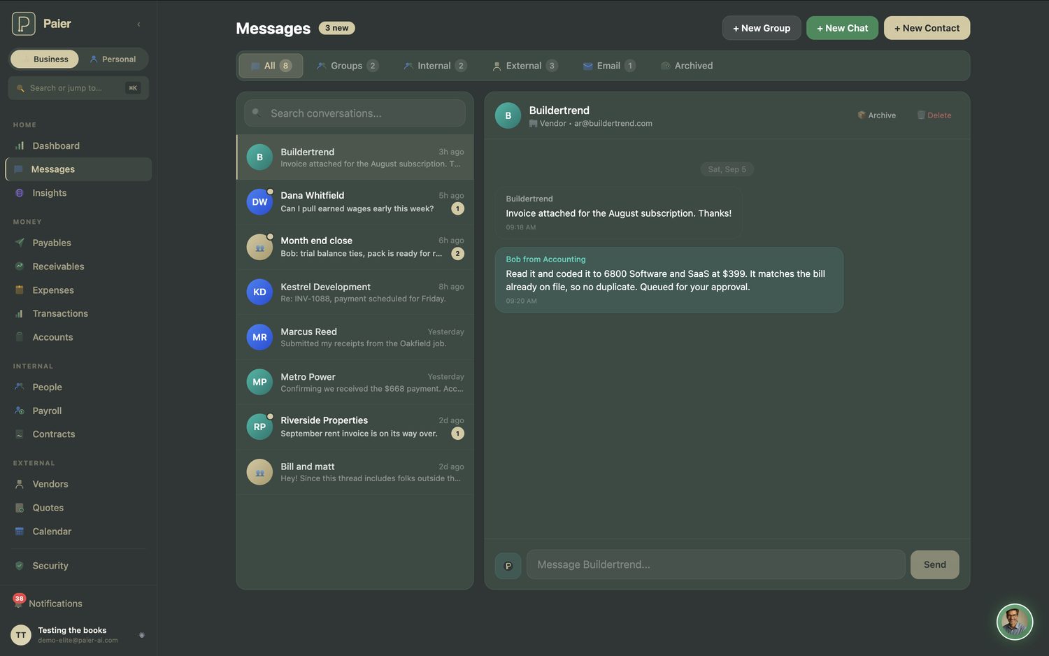 A vendor thread with Bob coding the invoice